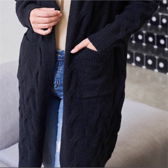 1 LEFT! Open Front Long Sleeve Soft Tight Knit Black Women's Cardigan - Picture 9 of 12